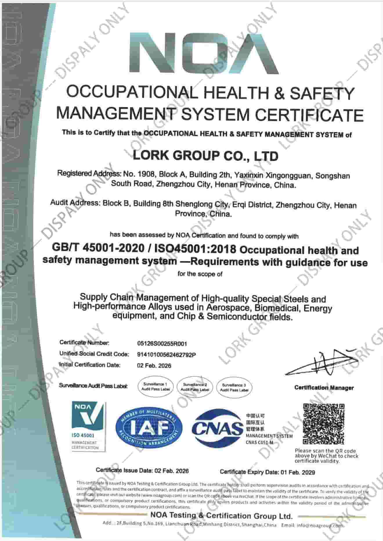 Lork Steel – ISO 45001 Certified Lork Steel – ISO 45001 Certified
